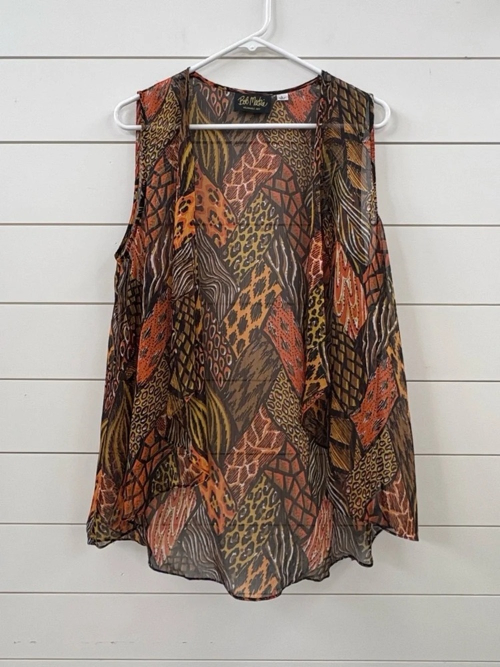 Bob Mackie Sheer Layered Animal Print Camisole - Brown, Orange, Tan